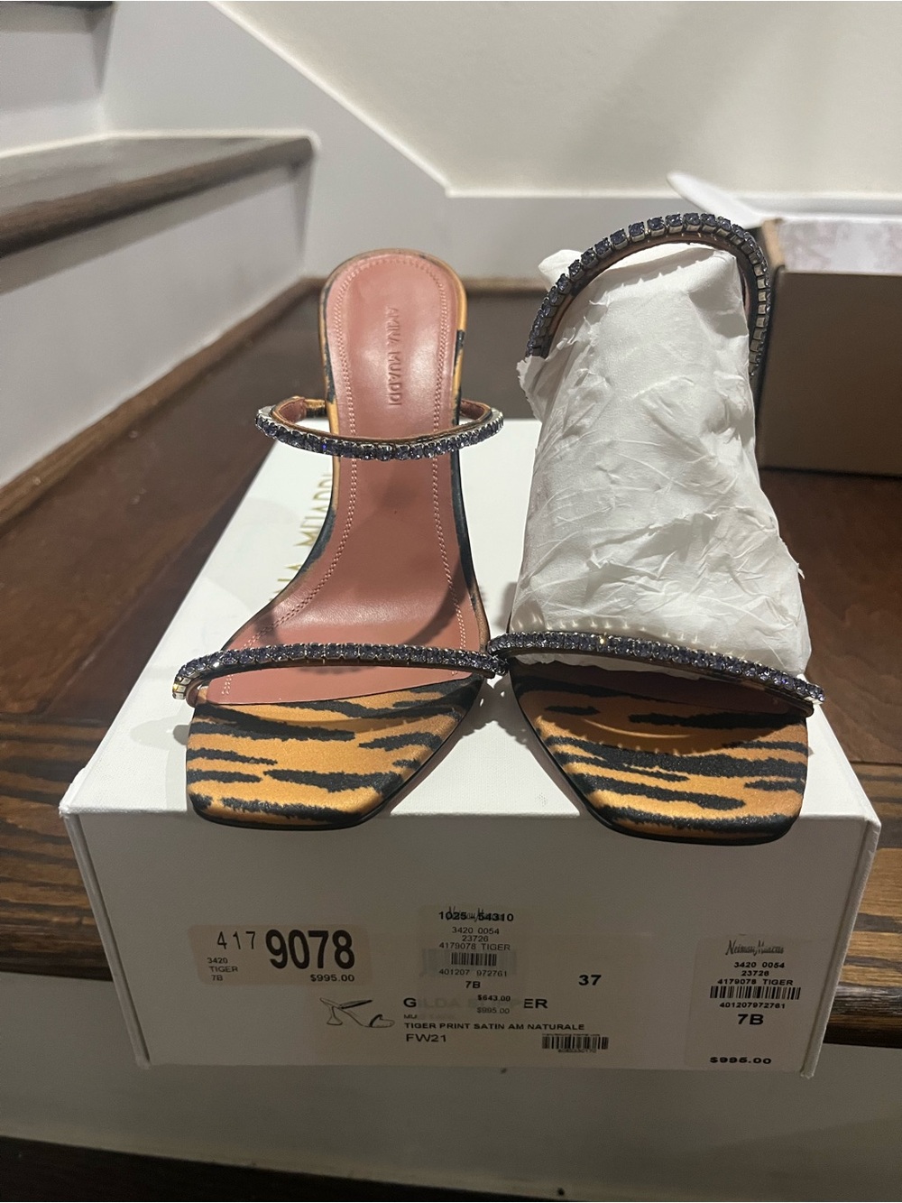 Amina Muaddi Gilda leaped Print Satin Crystal-Strap Sandals